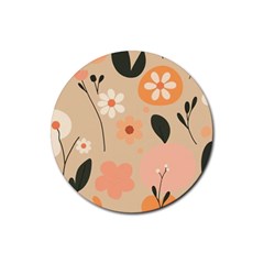 Minimalist Pattern With Simple Lines,flower And Shapes, Creating A Clean And Modern Rubber Coaster (round)