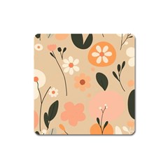 Minimalist Pattern With Simple Lines,flower And Shapes, Creating A Clean And Modern Square Magnet by myclothy