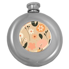 Minimalist Pattern With Simple Lines,flower And Shapes, Creating A Clean And Modern Round Hip Flask (5 Oz)