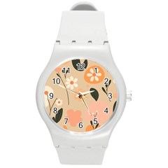 Minimalist Pattern With Simple Lines,flower And Shapes, Creating A Clean And Modern Round Plastic Sport Watch (m)