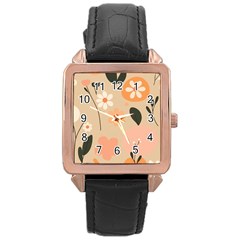 Minimalist Pattern With Simple Lines,flower And Shapes, Creating A Clean And Modern Rose Gold Leather Watch  by myclothy