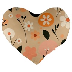 Minimalist Pattern With Simple Lines,flower And Shapes, Creating A Clean And Modern Large 19  Premium Flano Heart Shape Cushions