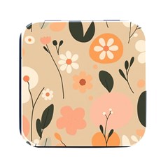 Minimalist Pattern With Simple Lines,flower And Shapes, Creating A Clean And Modern Square Metal Box (black) by myclothy