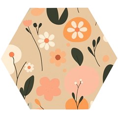 Minimalist Pattern With Simple Lines,flower And Shapes, Creating A Clean And Modern Wooden Puzzle Hexagon by myclothy