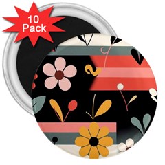  Minimalist Pattern With Simple Lines,flower And Shapes, Creating A Clean And Modern 3  Magnets (10 Pack) 