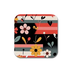  Minimalist Pattern With Simple Lines,flower And Shapes, Creating A Clean And Modern Rubber Square Coaster (4 Pack)