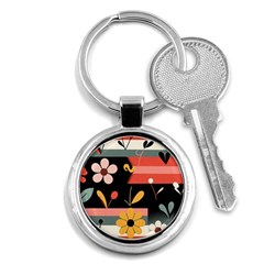  Minimalist Pattern With Simple Lines,flower And Shapes, Creating A Clean And Modern Key Chain (round)