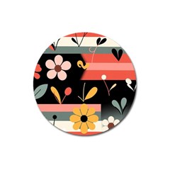  Minimalist Pattern With Simple Lines,flower And Shapes, Creating A Clean And Modern Magnet 3  (round)