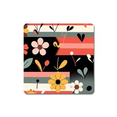  Minimalist Pattern With Simple Lines,flower And Shapes, Creating A Clean And Modern Square Magnet