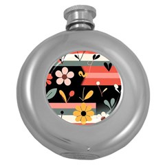  Minimalist Pattern With Simple Lines,flower And Shapes, Creating A Clean And Modern Round Hip Flask (5 Oz)