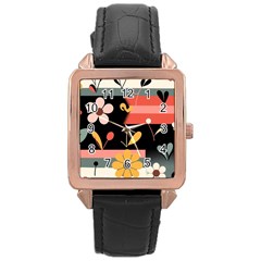  Minimalist Pattern With Simple Lines,flower And Shapes, Creating A Clean And Modern Rose Gold Leather Watch  by myclothy