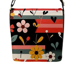  Minimalist Pattern With Simple Lines,flower And Shapes, Creating A Clean And Modern Flap Closure Messenger Bag (l)