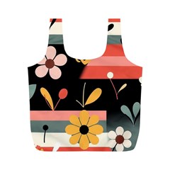  Minimalist Pattern With Simple Lines,flower And Shapes, Creating A Clean And Modern Full Print Recycle Bag (m)