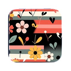  Minimalist Pattern With Simple Lines,flower And Shapes, Creating A Clean And Modern Square Metal Box (black) by myclothy