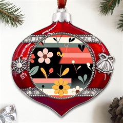  Minimalist Pattern With Simple Lines,flower And Shapes, Creating A Clean And Modern Metal Snowflake And Bell Red Ornament by myclothy