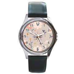  Minimalist Pattern With Simple Lines,flower And Shapes, Creating A Clean And Modern Round Metal Watch