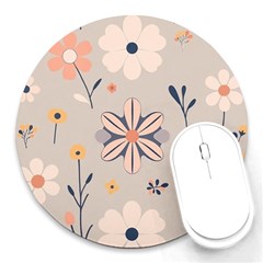  Minimalist Pattern With Simple Lines,flower And Shapes, Creating A Clean And Modern Round Mousepad