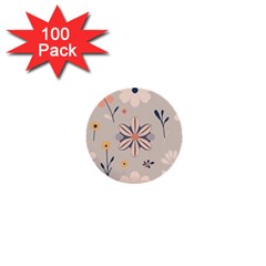  Minimalist Pattern With Simple Lines,flower And Shapes, Creating A Clean And Modern 1  Mini Buttons (100 Pack) 