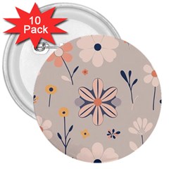  Minimalist Pattern With Simple Lines,flower And Shapes, Creating A Clean And Modern 3  Buttons (10 Pack) 