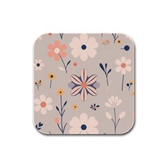  Minimalist Pattern With Simple Lines,flower And Shapes, Creating A Clean And Modern Rubber Square Coaster (4 Pack)