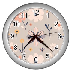  Minimalist Pattern With Simple Lines,flower And Shapes, Creating A Clean And Modern Wall Clock (silver)