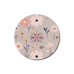  Minimalist Pattern With Simple Lines,flower And Shapes, Creating A Clean And Modern Rubber Coaster (round)