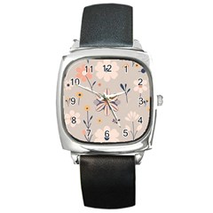  Minimalist Pattern With Simple Lines,flower And Shapes, Creating A Clean And Modern Square Metal Watch