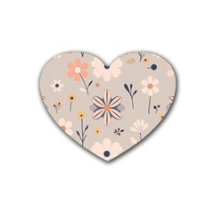  Minimalist Pattern With Simple Lines,flower And Shapes, Creating A Clean And Modern Rubber Heart Coaster (4 Pack)