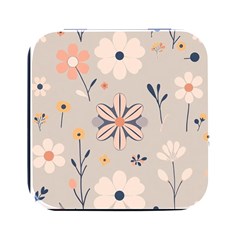  Minimalist Pattern With Simple Lines,flower And Shapes, Creating A Clean And Modern Square Metal Box (black)