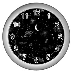 Cosmic Black Space Star Wall Clock (silver)