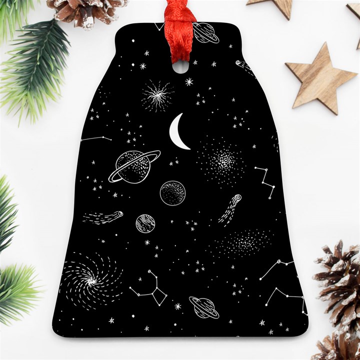 Cosmic Black Space Star Bell Ornament (Two Sides)