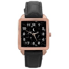 Cosmic Black Space Star Rose Gold Leather Watch 