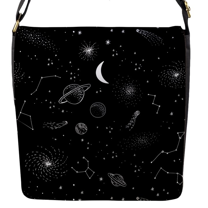 Cosmic Black Space Star Flap Closure Messenger Bag (S)