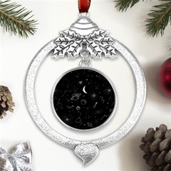 Cosmic Black Space Star Metal Silver X mas Leaves Round Ornament