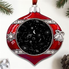 Cosmic Black Space Star Metal Snowflake And Bell Red Ornament