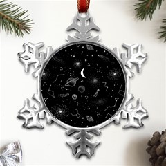 Cosmic Black Space Star Metal Small Snowflake Ornament