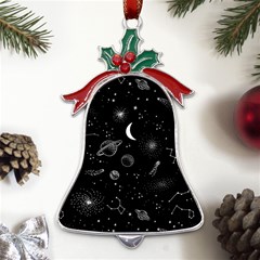 Cosmic Black Space Star Metal Holly Leaf Bell Ornament