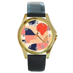 Minimalist Pattern With Simple Lines And Shapes, Creating A Clean And Modern Aesthe Round Gold Metal Watch by myclothy