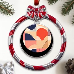 Minimalist Pattern With Simple Lines And Shapes, Creating A Clean And Modern Aesthe Metal Red Ribbon Round Ornament by myclothy