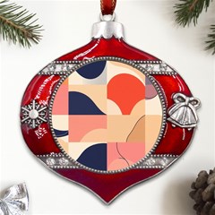 Minimalist Pattern With Simple Lines And Shapes, Creating A Clean And Modern Aesthe Metal Snowflake And Bell Red Ornament by myclothy