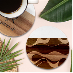 A Minimalist Pattern With Simple Lines And Shapes, Creating A Clean And Modern Aesthetic 06 Marble Wood Coaster (round)