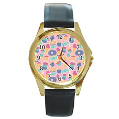 Ice Cream Donut Sweets Candie Round Gold Metal Watch