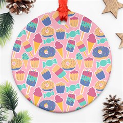 Ice Cream Donut Sweets Candie Round Ornament (two Sides)