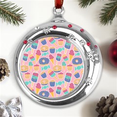 Ice Cream Donut Sweets Candie Metal Snowflake Red Crystal Round Ornament