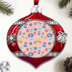 Ice Cream Donut Sweets Candie Metal Snowflake And Bell Red Ornament by Apenda