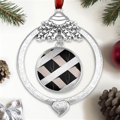 A Minimalist Pattern With Simple Lines And Shapes, Creating A Clean And Modern Aesthetic 07 Metal Silver X mas Leaves Round Ornament