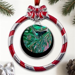 Malachite  Metal Red Ribbon Round Ornament