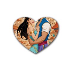 Aladin & Jasmine Wall Art Rubber Heart Coaster (4 Pack)