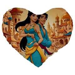 Aladin & Jasmine Disney Large 19  Premium Heart Shape Cushions