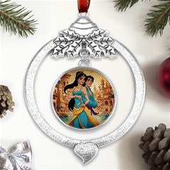 Aladin & Jasmine Disney Metal Silver X mas Leaves Round Ornament